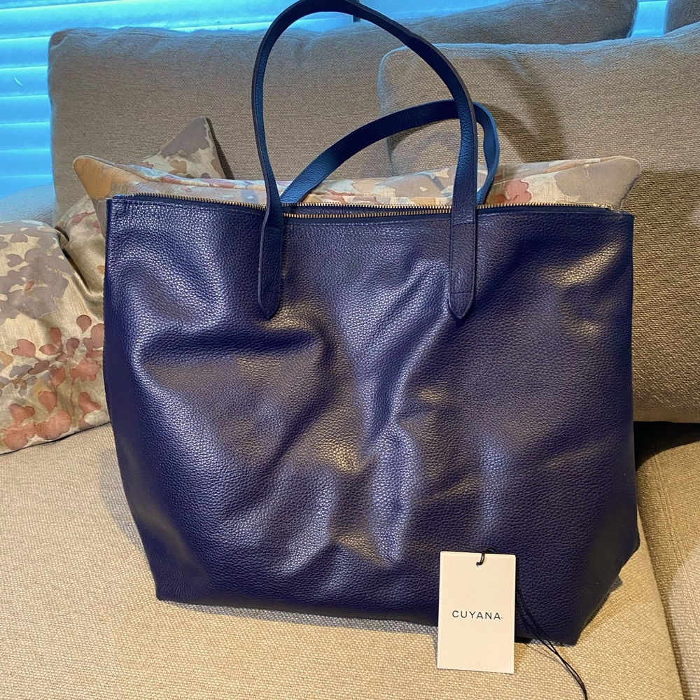 Cuyana Classic Leather Zipper Tote, Navy